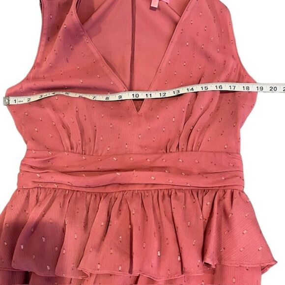 LDT Peplum Waist Gown Deep Rose Pink Chiffon with Metallic Bling Zip Back Size 8 - Picture 11 of 13